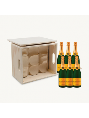 Veuve Clicquot Brut Champagne Case | 6 Bottle Luxury Wooden Crate Gift Set