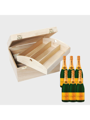 Veuve Clicquot Brut Champagne Case | 6 Bottle Luxury Wooden Hinged Crate Gift Set