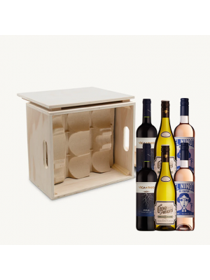 6 Bottle Wine Box | Premium Wooden Crate Gift Set (2 Red, 2 White, 2 Rosé)