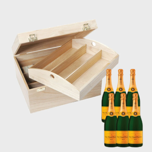 Veuve Clicquot Brut Champagne Case | 6 Bottle Luxury Wooden Hinged Crate Gift Set