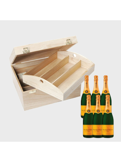 Veuve Clicquot Brut Champagne Case | 6 Bottle Luxury Wooden Hinged Crate Gift Set